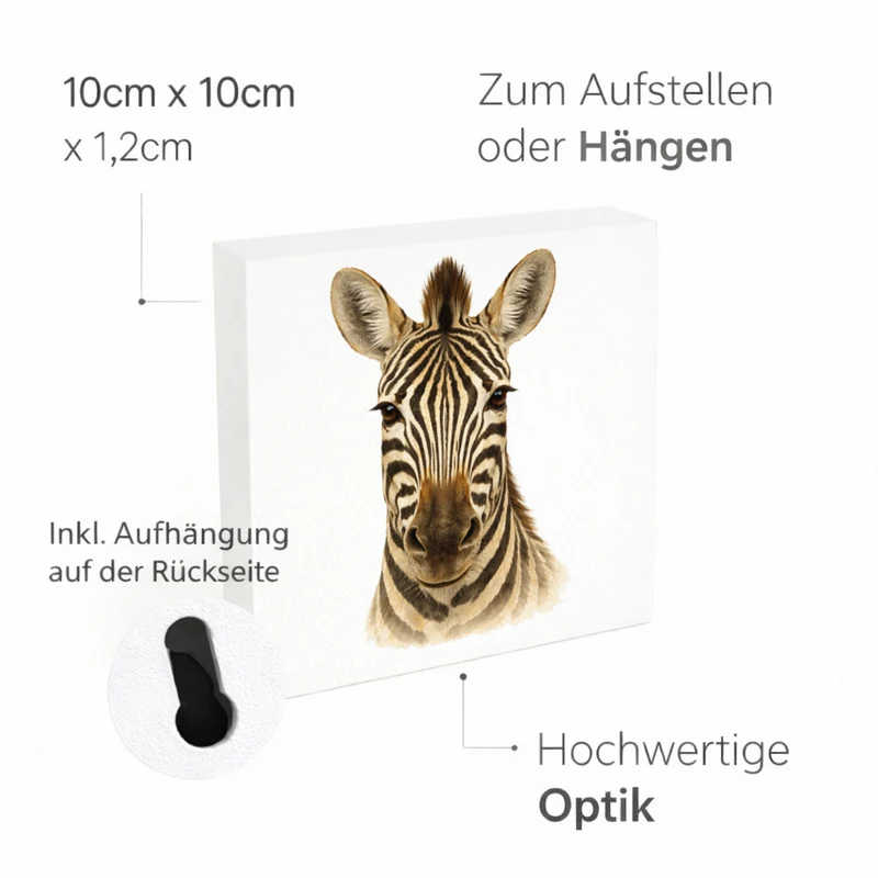 Tierische Eleganz Zebrakopf Holzbild in 10x10 cm zum Stellen oder Aufhängen