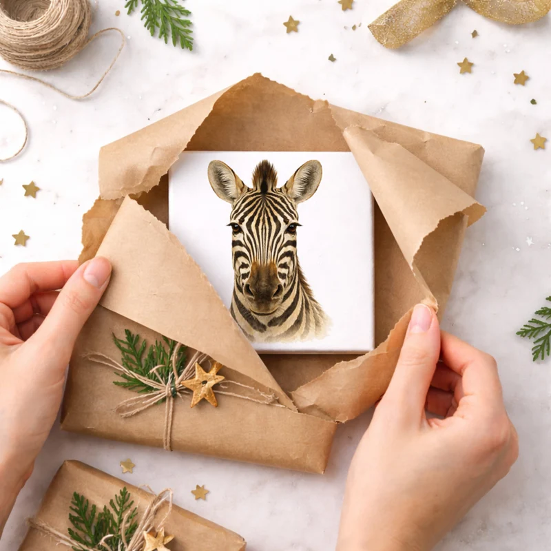 Tierische Eleganz Zebrakopf Holzbild in 10x10 cm zum Stellen oder Aufhängen