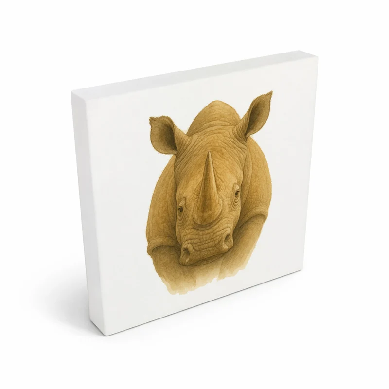 Safari Eleganz Nashorn Kopf Holzbild in 10x10 cm zum Stellen oder Aufhängen