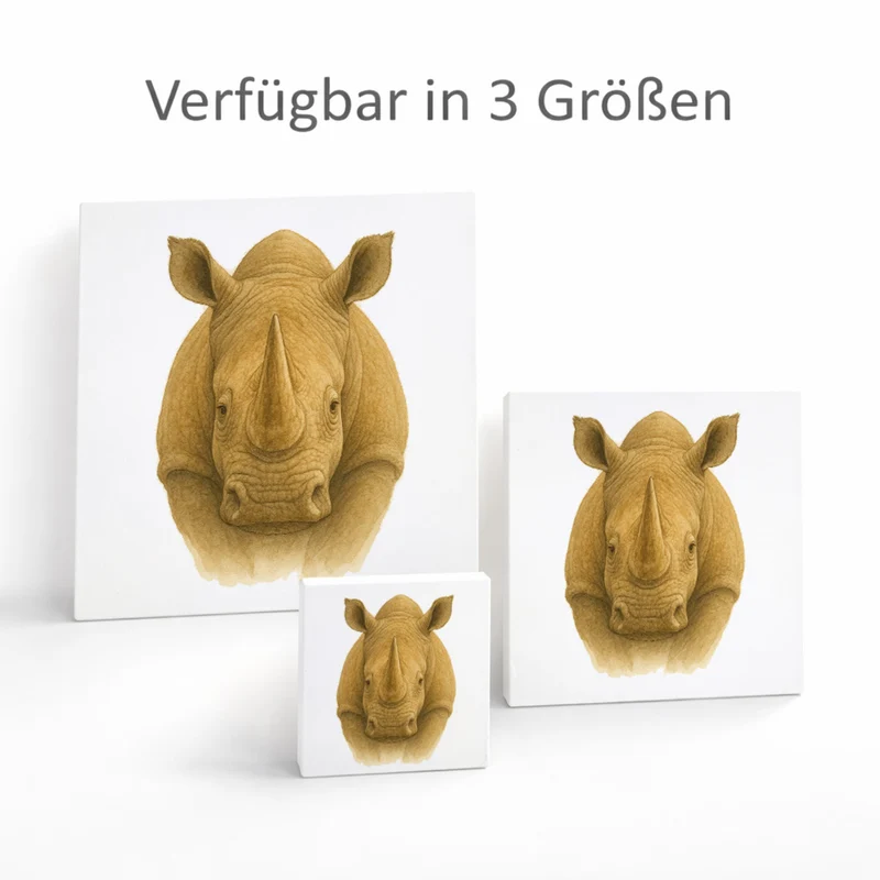 Safari Eleganz Nashorn Kopf Holzbild in 10x10 cm zum Stellen oder Aufhängen