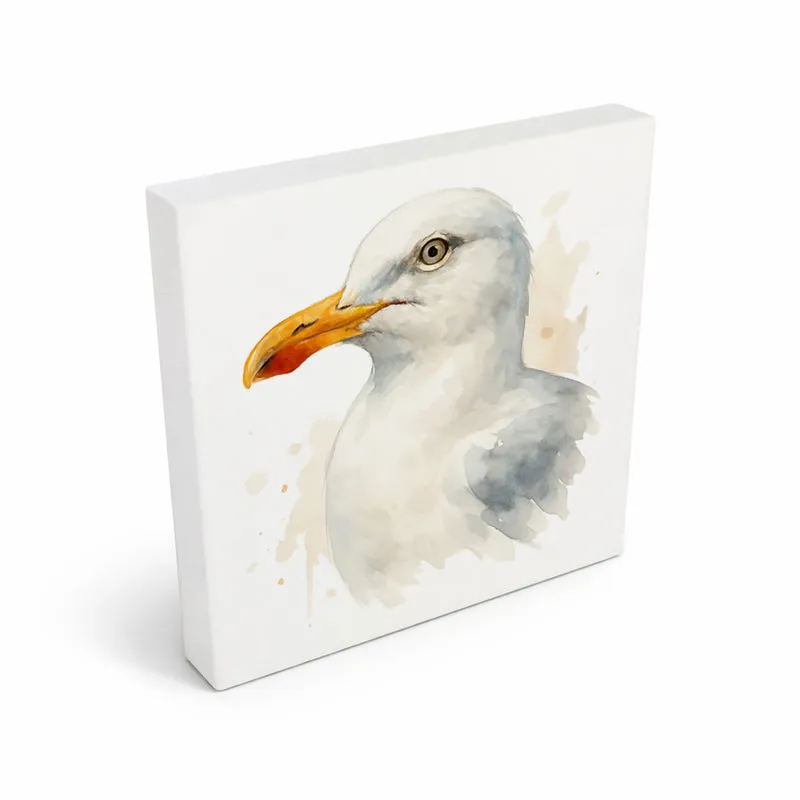 Vogelparade Aquarell Möwe Holzbild in 10x10 cm zum Stellen oder Aufhängen