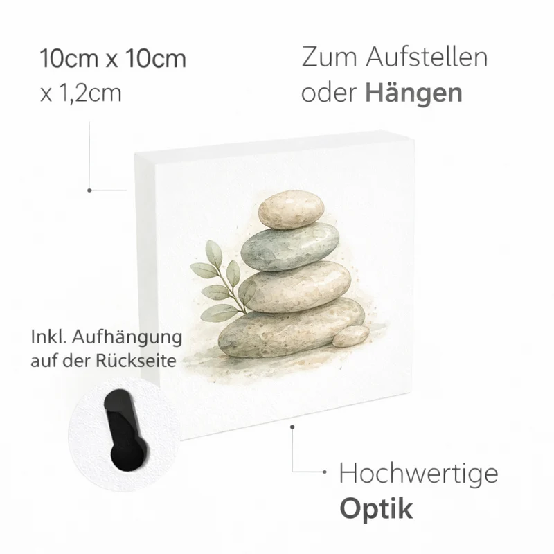 Ruhe Quelle Steinturm Zen Holzbild in 10x10 cm zum Stellen oder Aufhängen