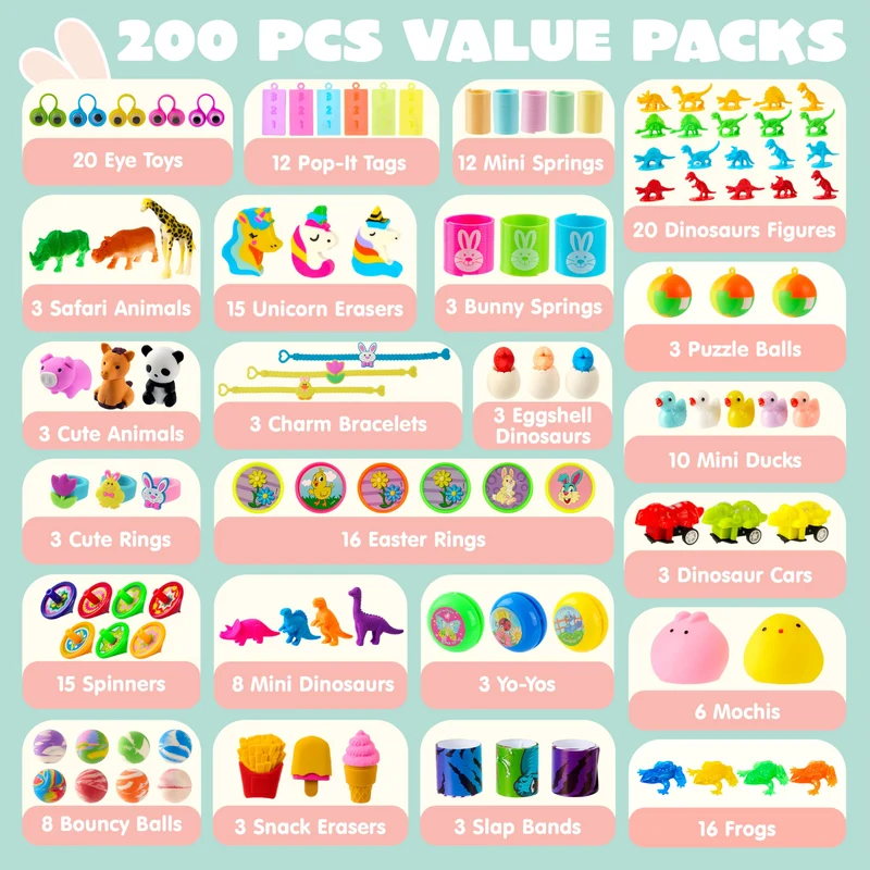 200 PCS Prefilled Easter Eggs with Toys for Easter Hunt & Party Favors