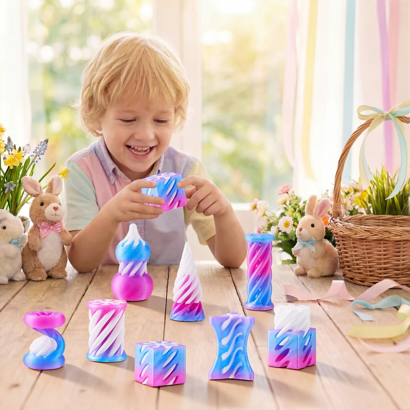 8 Pcs Prefilled Easter Eggs 3D Printed Impossible Cone Fidget Toys, Easter Party Favors for Kids