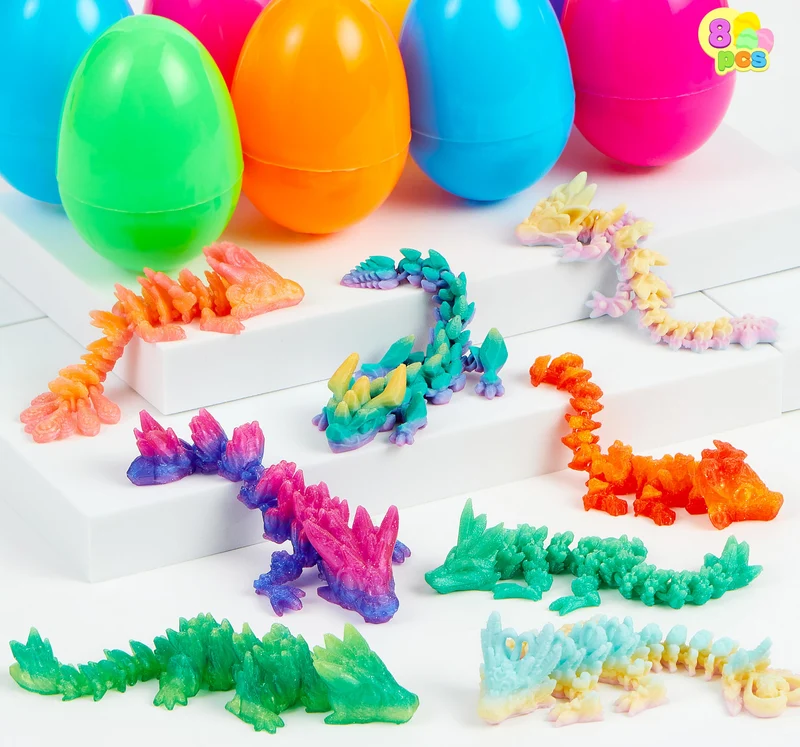 8 Pcs Prefilled Easter Eggs 3D Articulated Dragon Fidget Toys, Easter Party Favors for Kids