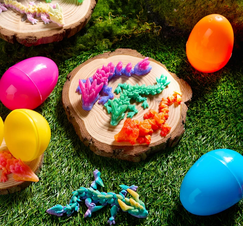 8 Pcs Prefilled Easter Eggs 3D Articulated Dragon Fidget Toys, Easter Party Favors for Kids