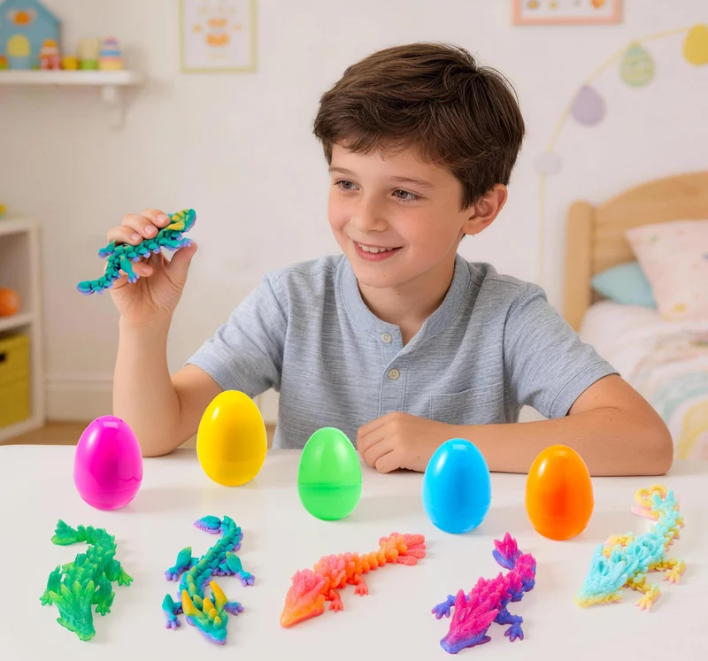 8 Pcs Prefilled Easter Eggs 3D Articulated Dragon Fidget Toys, Easter Party Favors for Kids