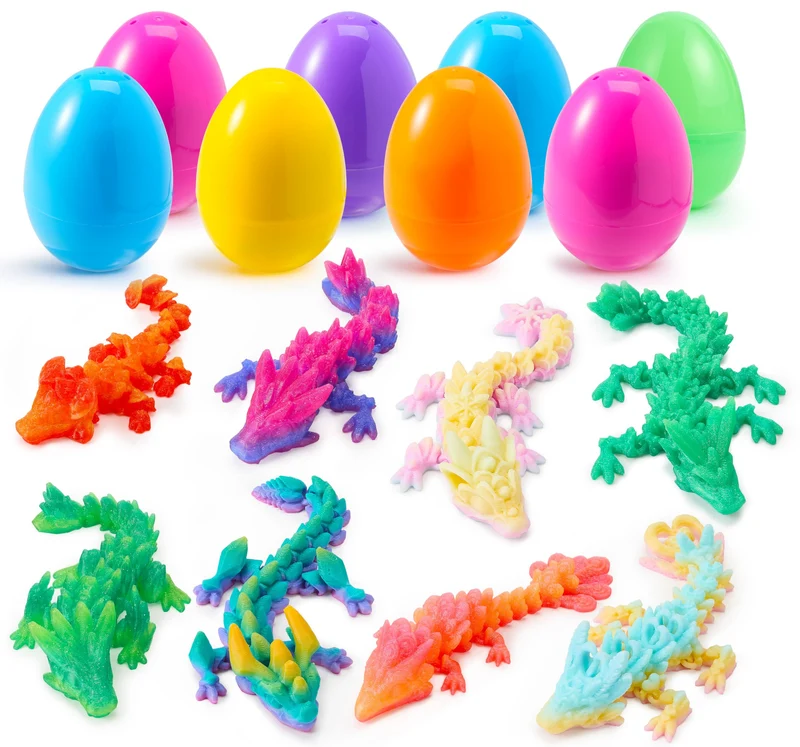 8 Pcs Prefilled Easter Eggs 3D Articulated Dragon Fidget Toys, Easter Party Favors for Kids
