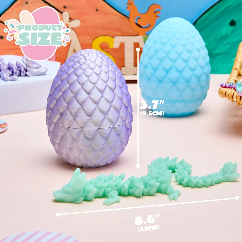 8 Pcs 3D Printed Dragon Eggs with Colorful Articulated Dragons, Easter Party Favors for Kids