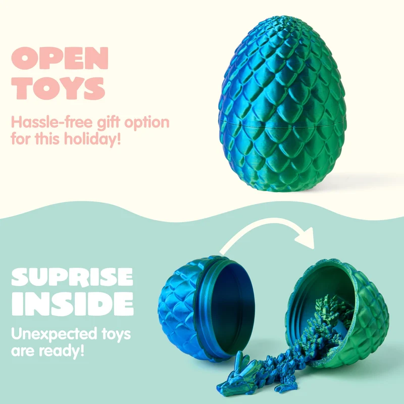 8 Pcs 3D Printed Dragon Eggs with Colorful Articulated Dragons, Easter Party Favors for Kids