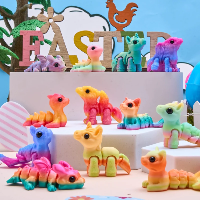 12 Pcs Prefilled Easter Eggs 3D Articulated Fantasy Animals Toys, Party Favors for Kids