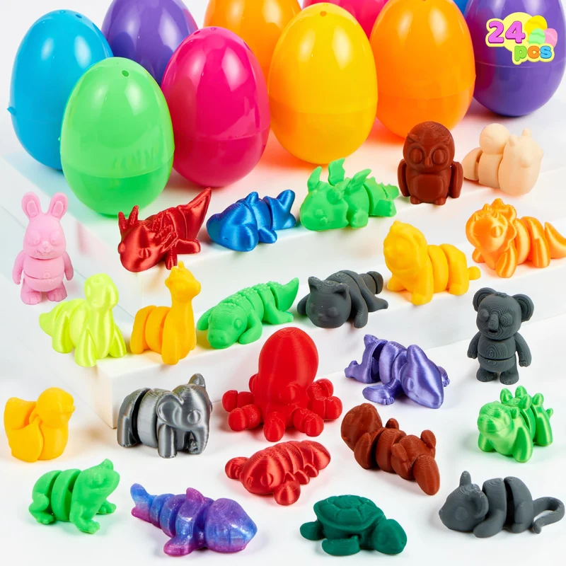 24 Pcs Prefilled Easter Eggs 3D Printed Articulated Toys, Party Favors for Kids