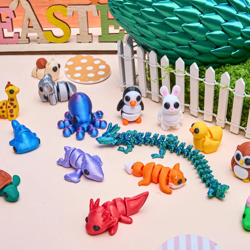 15 Pcs 3D Printed Articulated Fidget Toys, Mini Animals & Dragon Egg, Easter Party Favors for Kids