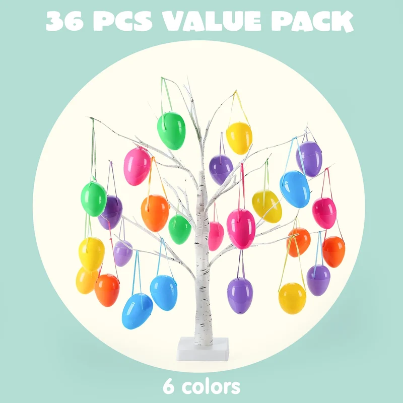 36 PCS 3.15" Easter Eggs with Hanging Ribbon for Easter Hunt