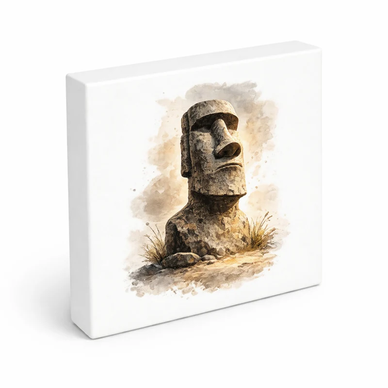 Moai Osterinsel Steinfigur 1 Holzbild in 10x10 cm zum Stellen oder Aufhängen