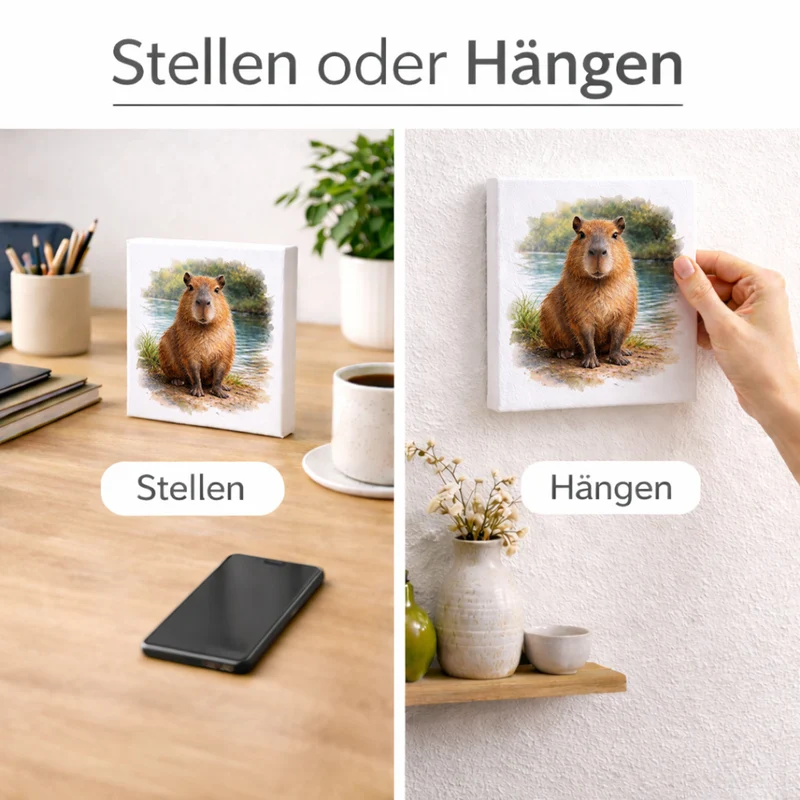 Capy Moments Capybara am Fluss Holzbild in 10x10 cm zum Stellen oder Aufhängen