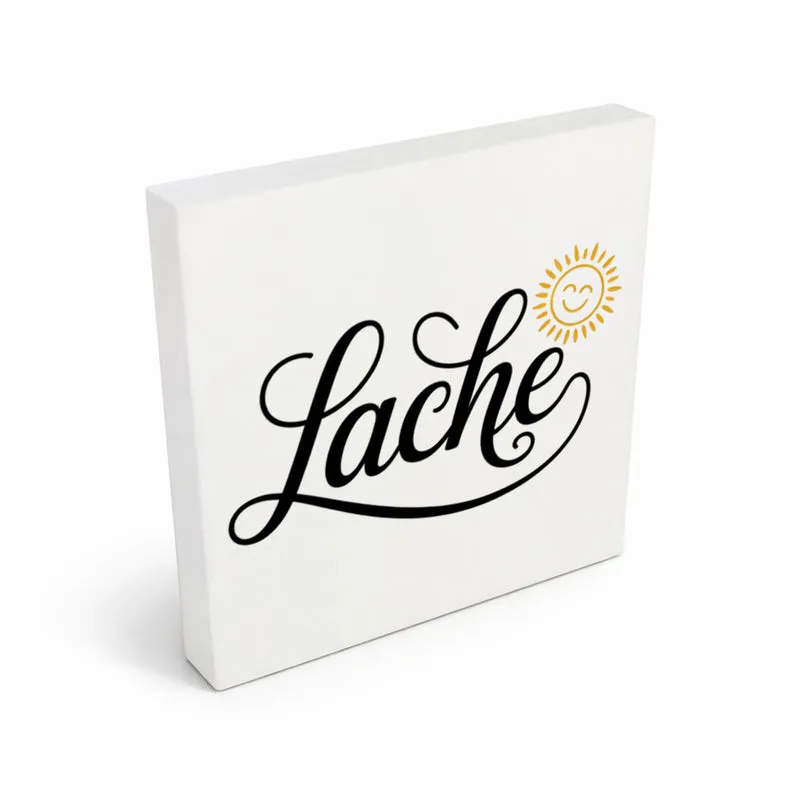 Lebensfreude Lache Holzbild in 10x10 cm zum Stellen oder Aufhängen