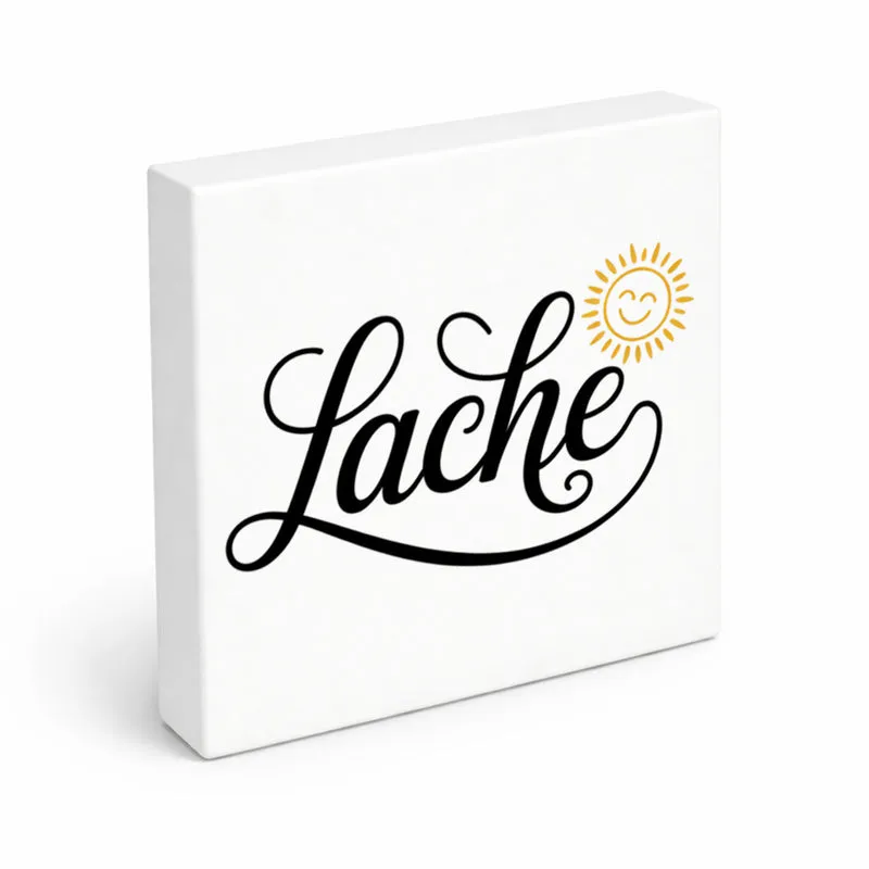 Lebensfreude Lache Holzbild in 10x10 cm zum Stellen oder Aufhängen