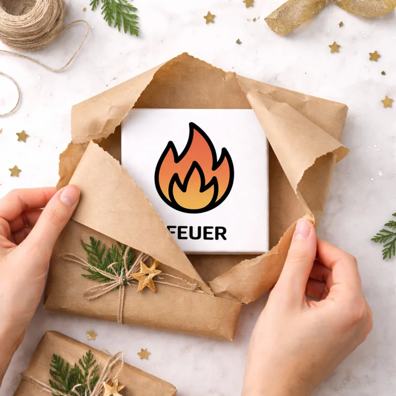 Natur Energie Feuerflamme Holzbild in 10x10 cm zum Stellen oder Aufhängen