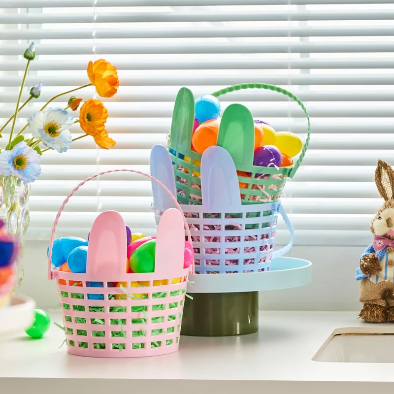 JOYIN 3 Pcs Easter Plastic Baskets with Bunny Ears & Shredded Paper Grass
