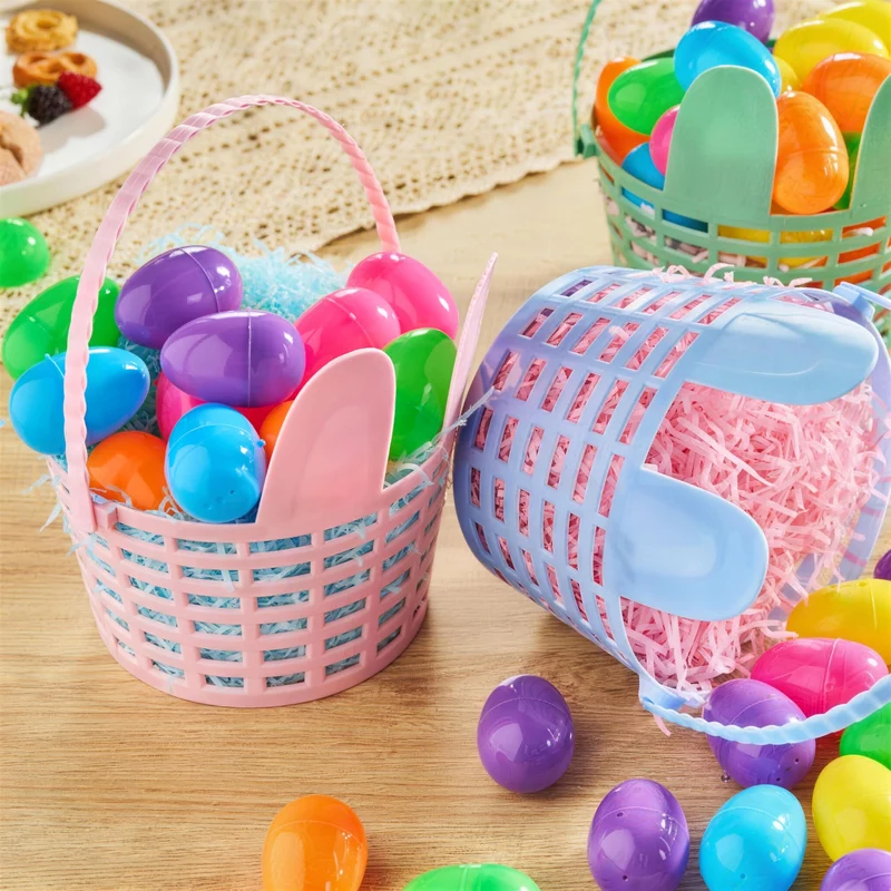JOYIN 3 Pcs Easter Plastic Baskets with Bunny Ears & Shredded Paper Grass