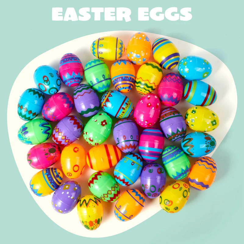 JOYIN 24 Pcs 2.3 Inch Printed Fillable Plastic Easter Eggs