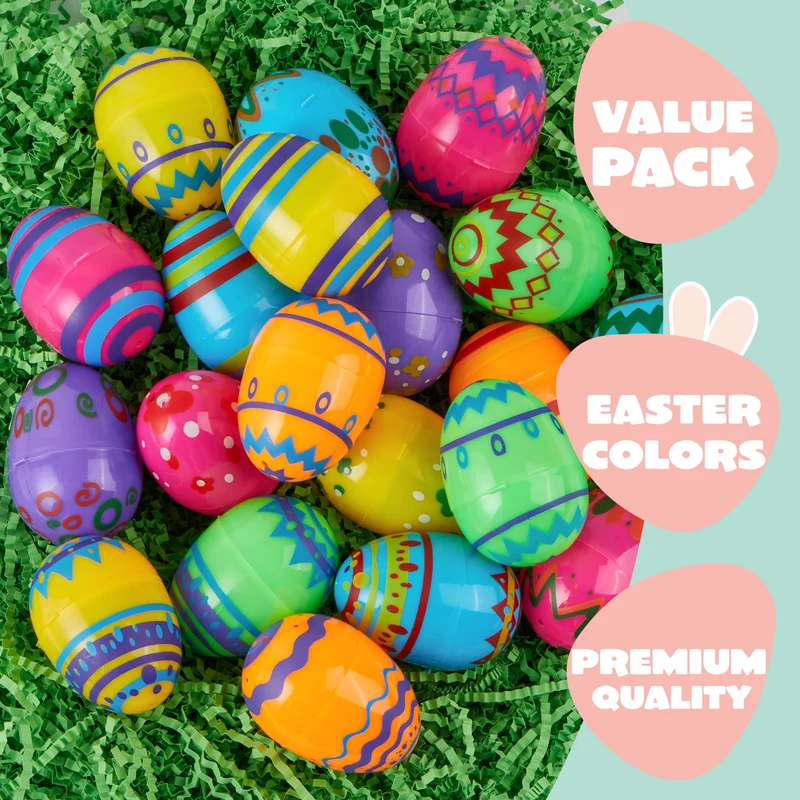 JOYIN 24 Pcs 2.3 Inch Printed Fillable Plastic Easter Eggs