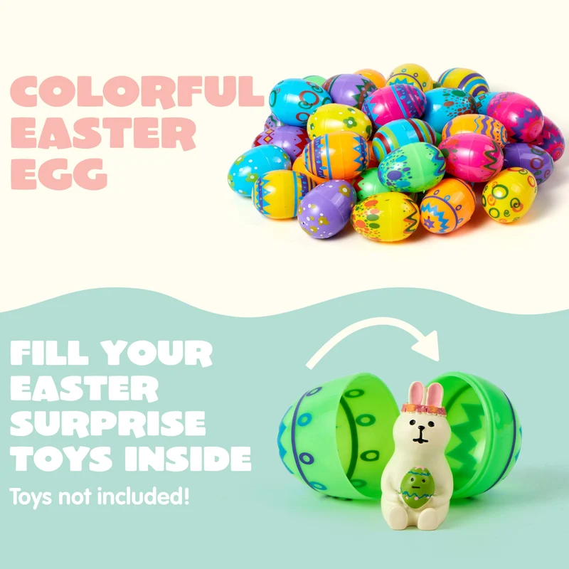 JOYIN 24 Pcs 2.3 Inch Printed Fillable Plastic Easter Eggs