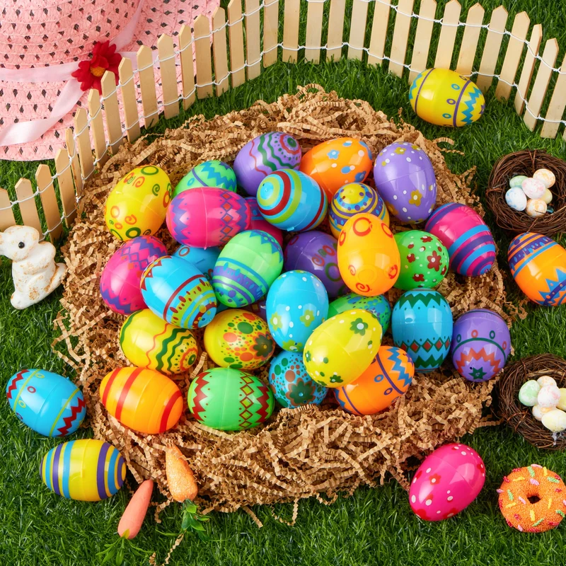 JOYIN 24 Pcs 2.3 Inch Printed Fillable Plastic Easter Eggs