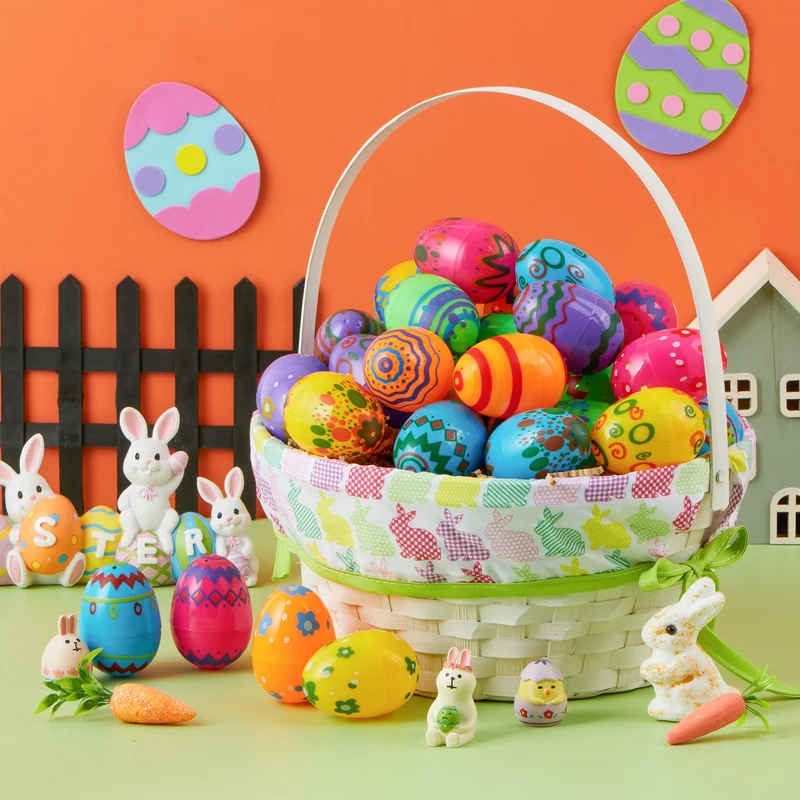 JOYIN 24 Pcs 2.3 Inch Printed Fillable Plastic Easter Eggs