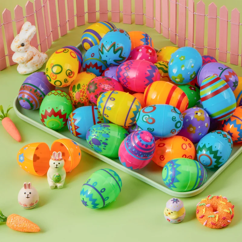 JOYIN 24 Pcs 2.3 Inch Printed Fillable Plastic Easter Eggs