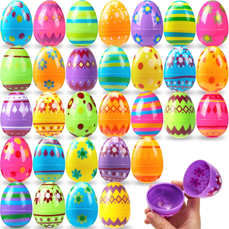 JOYIN 24 Pcs 3.15 Inch Printed Plastic Fillable Easter Eggs