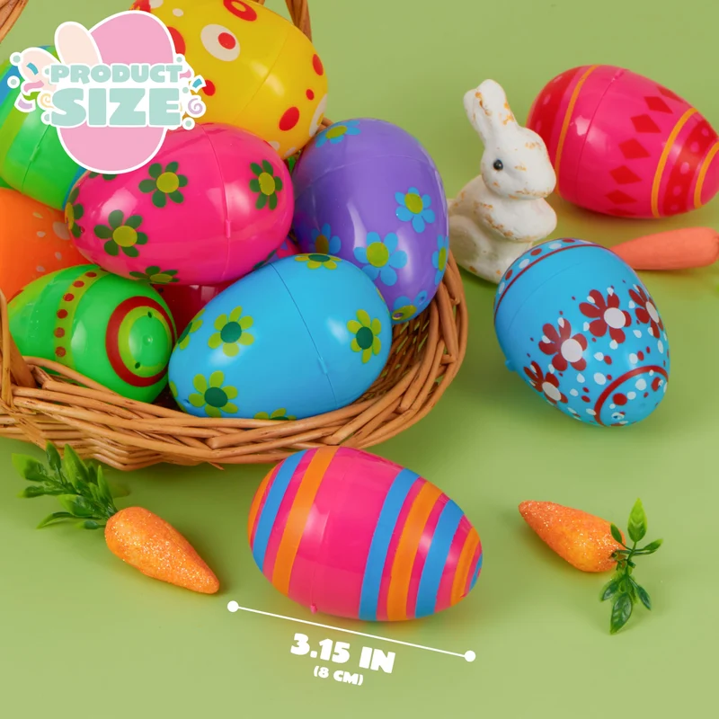 JOYIN 24 Pcs 3.15 Inch Printed Plastic Fillable Easter Eggs