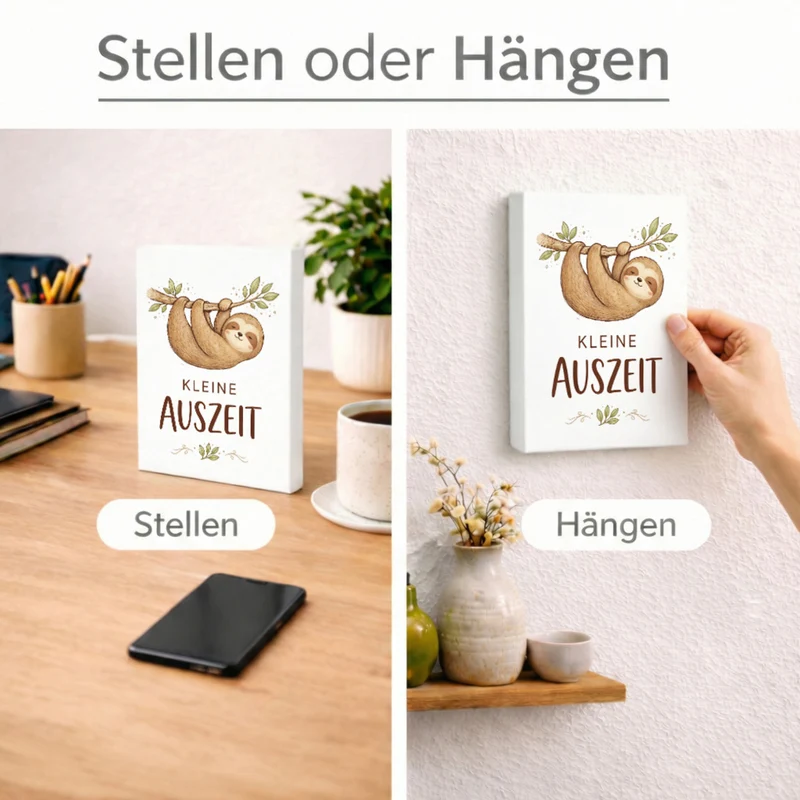 Faultier an Ast kleine Auszeit Holzbild in 20x15 cm zum Stellen oder Aufhängen