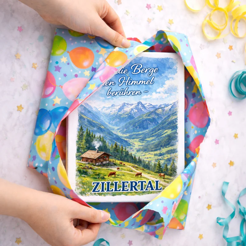 Wo die Berge den Himmel berühren Holzbild in 20x15 cm zum Stellen oder Aufhängen - Zillertal