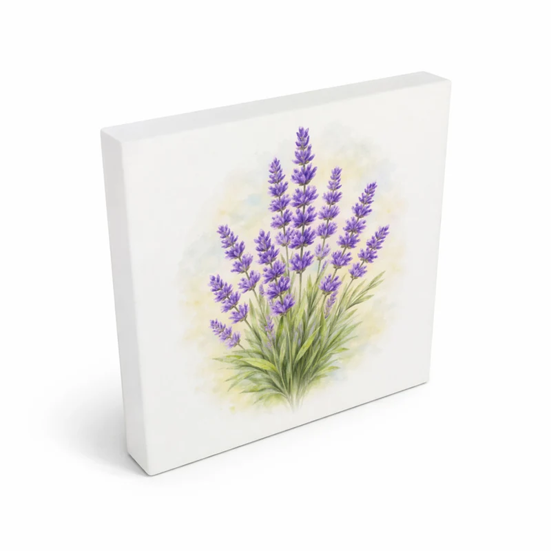 Blumen Freude Lavendel Holzbild in 10x10 cm zum Stellen oder Aufhängen