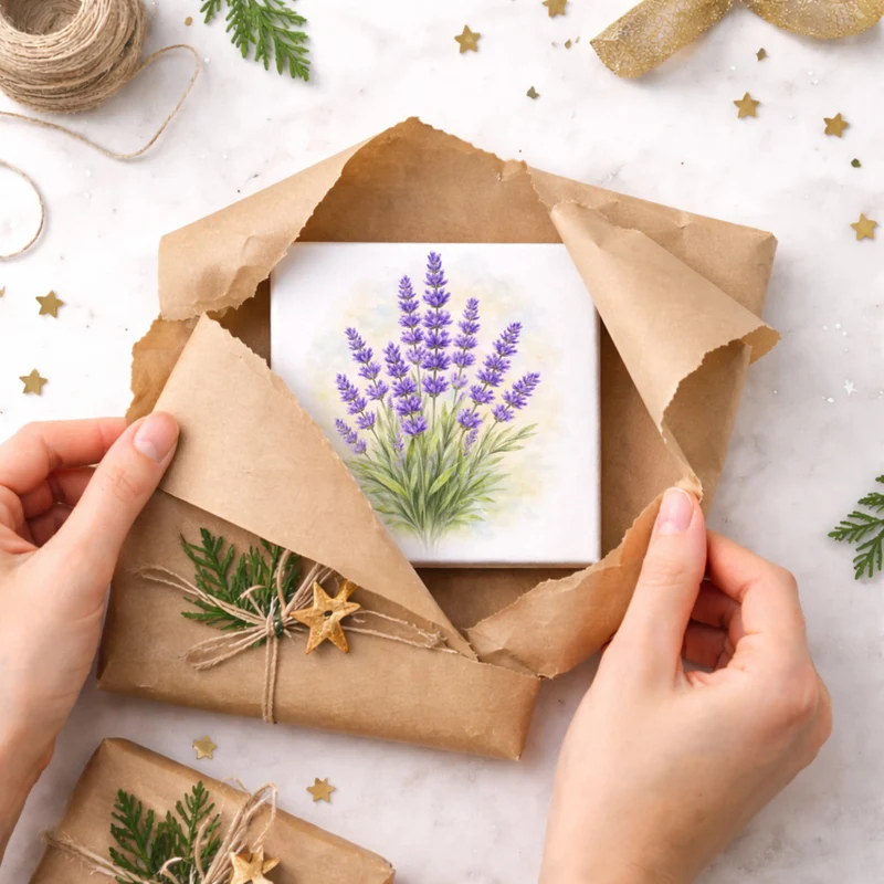 Blumen Freude Lavendel Holzbild in 10x10 cm zum Stellen oder Aufhängen