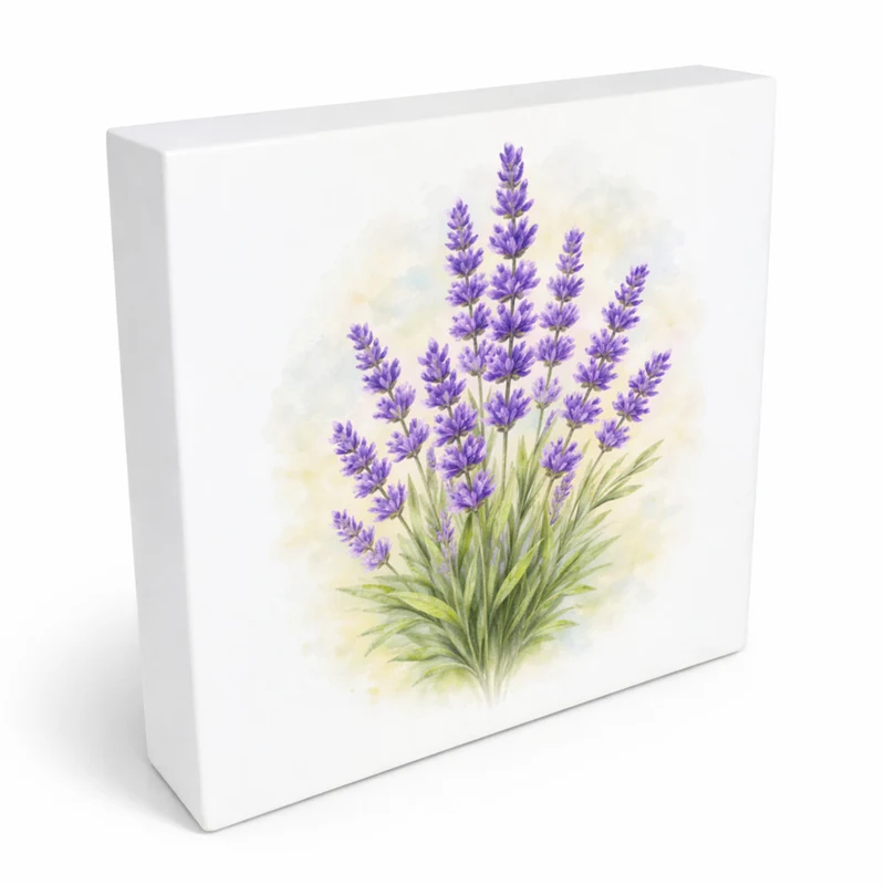 Blumen Freude Lavendel Holzbild in 10x10 cm zum Stellen oder Aufhängen