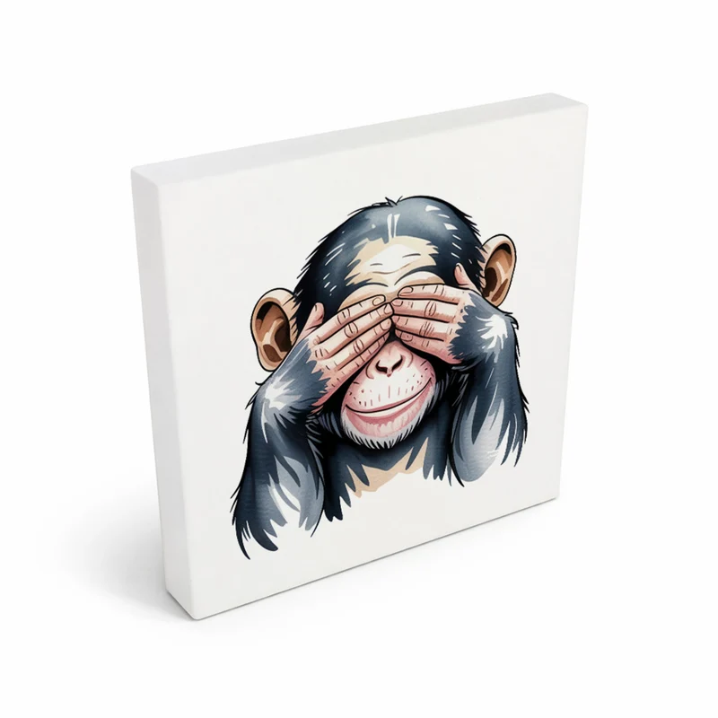 Die drei Affen nichts sehen Holzbild in 10x10 cm zum Stellen oder Aufhängen
