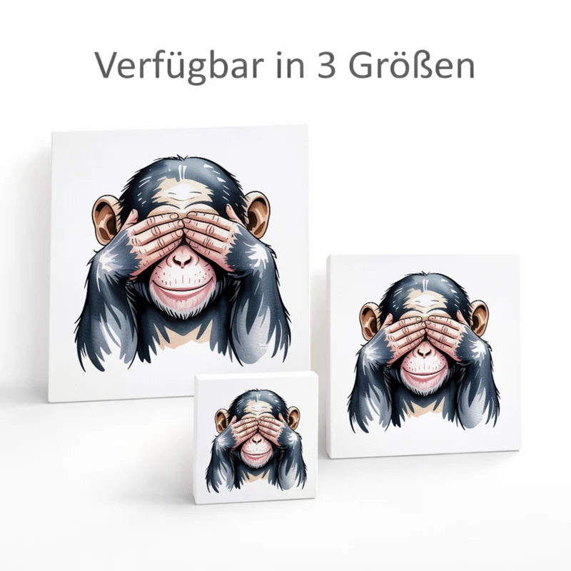 Die drei Affen nichts sehen Holzbild in 10x10 cm zum Stellen oder Aufhängen