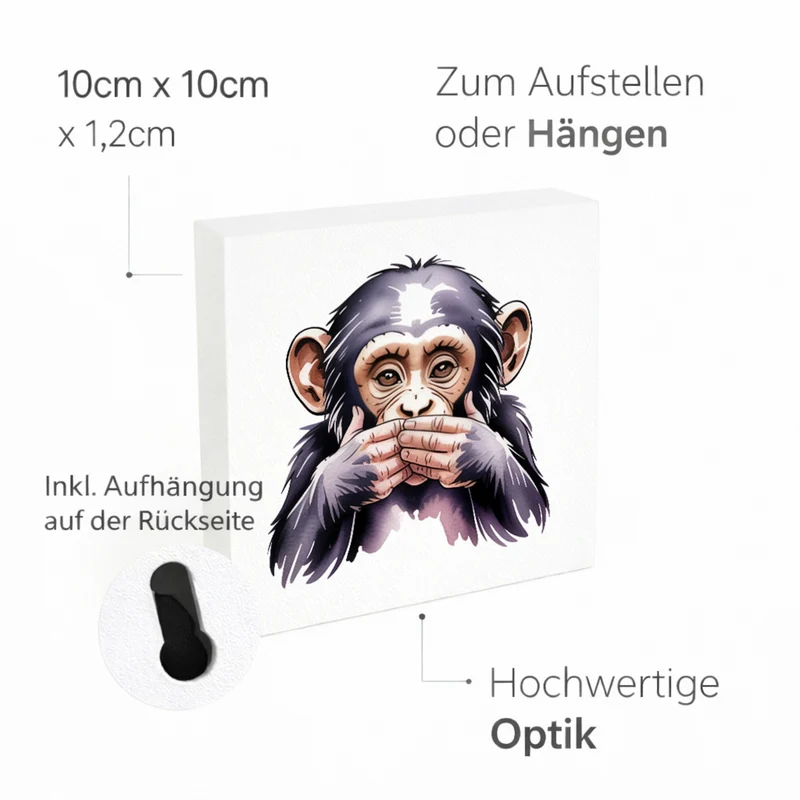 Die drei Affen nichts sprechen Holzbild in 10x10 cm zum Stellen oder Aufhängen