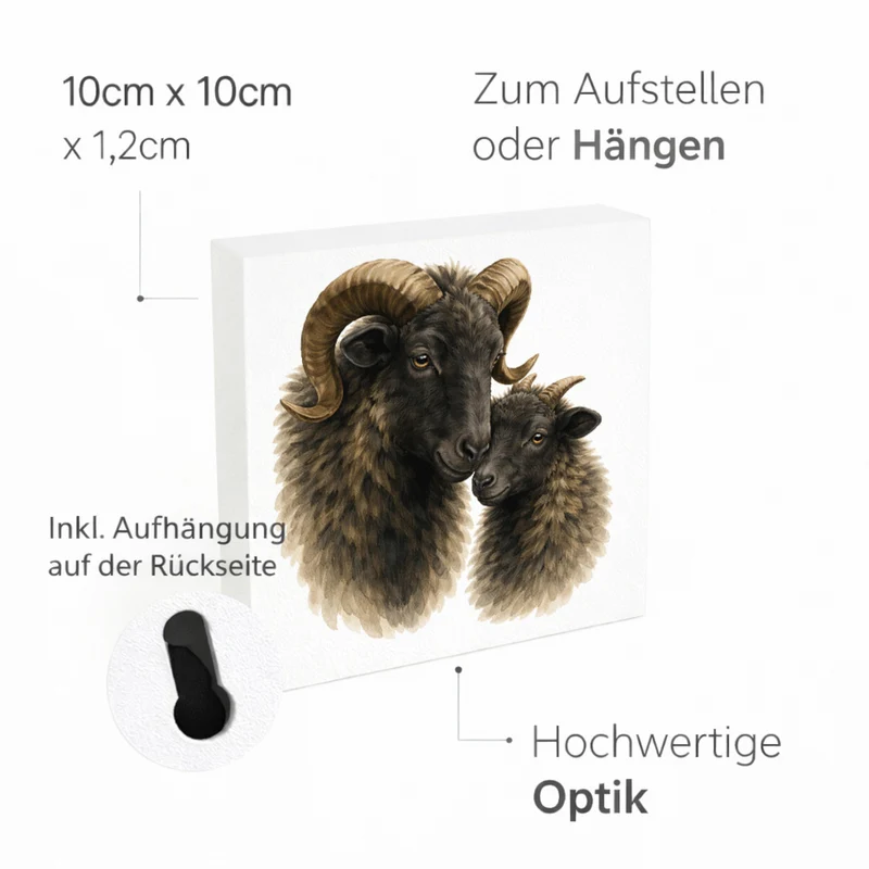 Flauschiger Charme Heideschnucke und Lamm Holzbild in 10x10 cm zum Stellen oder Aufhängen