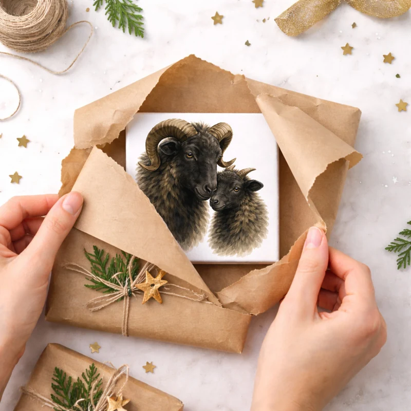 Flauschiger Charme Heideschnucke und Lamm Holzbild in 10x10 cm zum Stellen oder Aufhängen