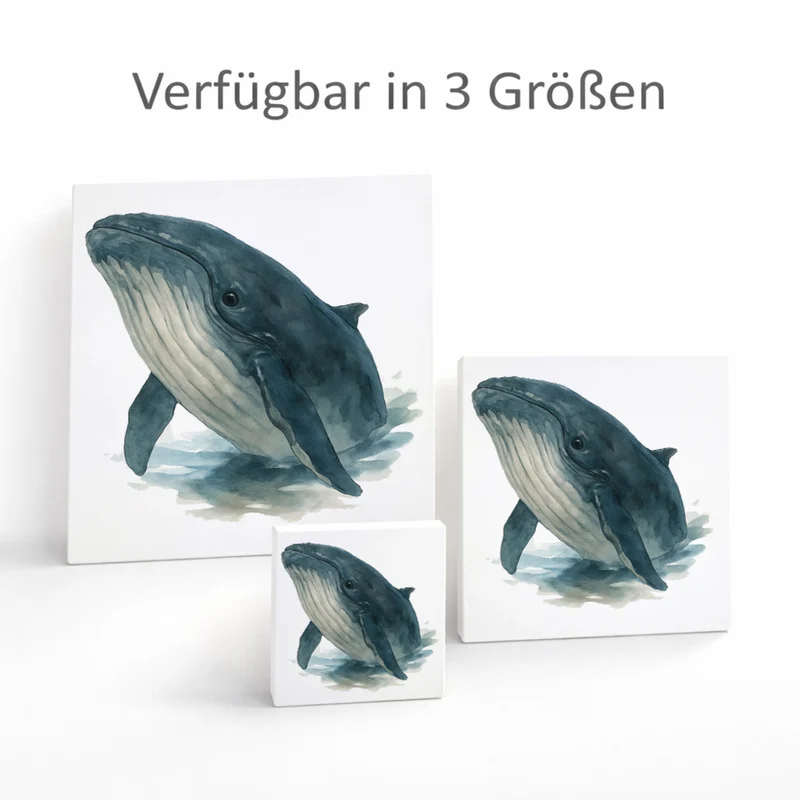 Wasserleben Wal Aquarell Holzbild in 10x10 cm zum Stellen oder Aufhängen