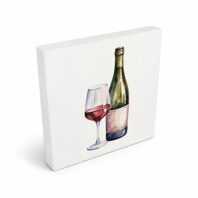 Mediterrane Schätze Weinflasche Glas Holzbild in 10x10 cm zum Stellen oder Aufhängen