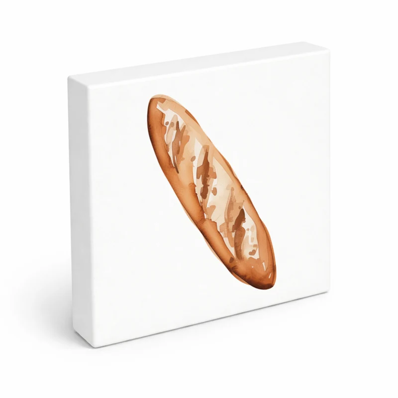 Mediterrane Schätze Baguette Brot Holzbild in 10x10 cm zum Stellen oder Aufhängen