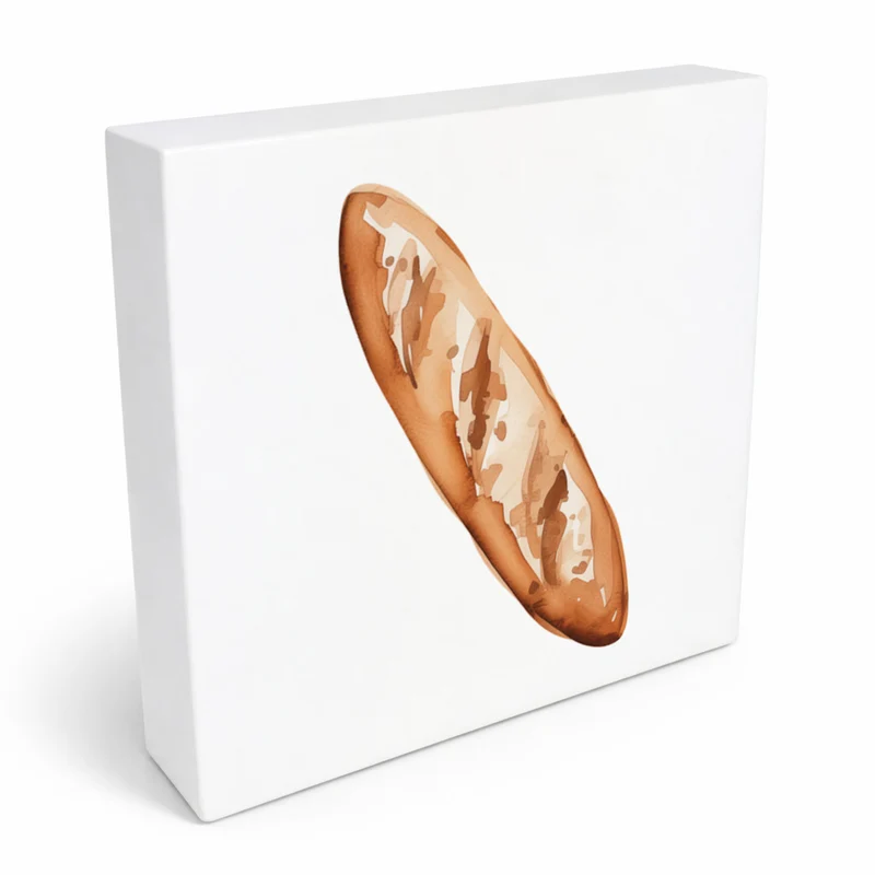 Mediterrane Schätze Baguette Brot Holzbild in 10x10 cm zum Stellen oder Aufhängen