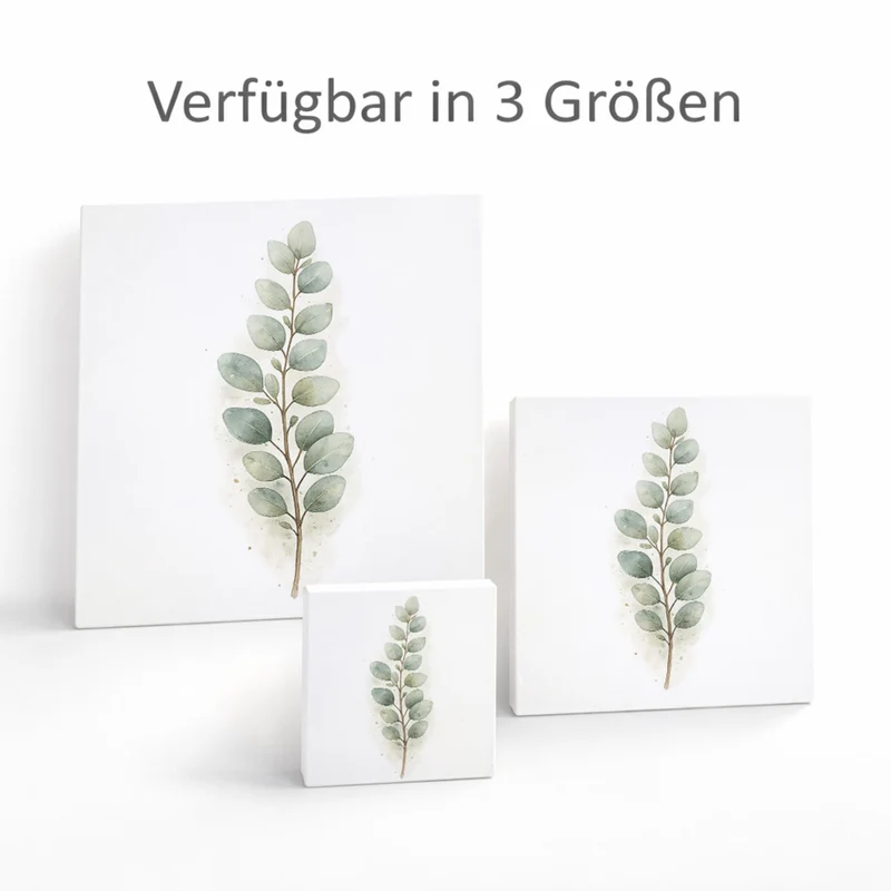 Ruhe Quelle Eukalyptuszweig Holzbild in 10x10 cm zum Stellen oder Aufhängen