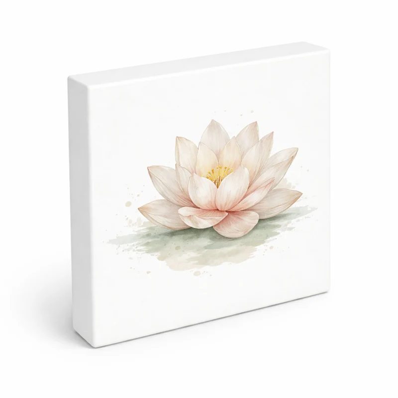 Ruhe Quelle Lotusblüte Holzbild in 10x10 cm zum Stellen oder Aufhängen