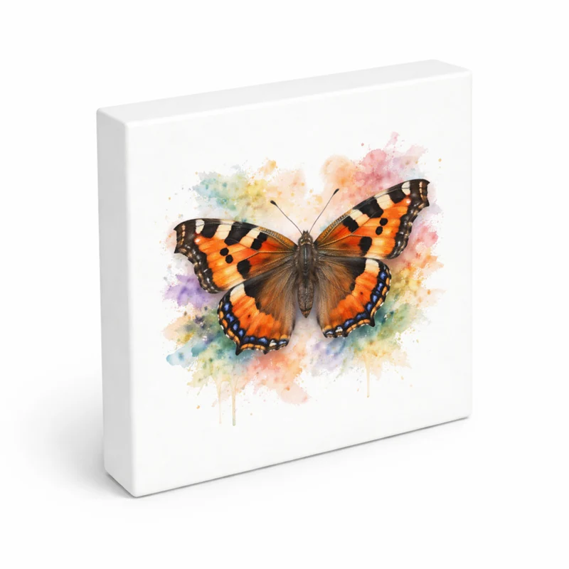 Schmetterlingszauber Kleiner Fuchs Holzbild in 10x10 cm zum Stellen oder Aufhängen